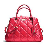 ราคา กระเป๋าถือ Coach แท้ หนังแท้ Quilt สวยงาม ทรงถังยอดนิยม ใบใหญ่ COACH 36679 MARGOT CARRYALL IN QUILTED LEATHER Classic Red สีแดง (7389107085)