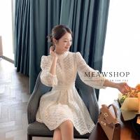 ราคา เดรสลูกไม้แขนพอง S 3XL เดรสสีขาว ชุดออกงาน ชุดไปงาน ชุดไปวัด ชุดทำบุญ ชุดงานบุญ ชุดงานบวช งานป้าย The Classic (16370120915)