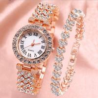 ราคา นาฬิกาทองคำสีกุหลาบผู้หญิงสุดหรู FashionQuartz นาฬิกาข้อมือเพชรสง่างามนาฬิกาข้อมือสตรี2ชิ้น (14886838989)