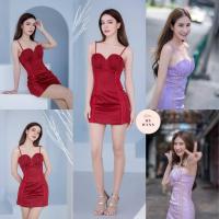 ราคา เดรสออกงาน สา ยเดี่ยว อัดพลีทช่วงอก My Wynn (16613367211)