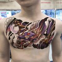 ราคา เสื้อเกราะครึ่งตัวสติกเกอร์รอยสักผ้าคลุมไหล่หน้าอกสำหรับทั้งหญิงและชายสไตล์ญี่ปุ่นแบบดั้งเดิมสำหรับทั้งหญิงและชายหมึกมังกรแขนสติ๊กเกอร์ที่เหมือนจริงสีดำและสีเทา (19704888972)