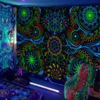 ราคา Fluorescent UV Tapestry Mushroom Moon Fluorescent Hanging Cloth Home Decorative Wall Cloth (19150770083)