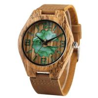 ราคา นาฬิกาข้อมือไม้สำหรับผู้ชายผู้หญิงหินอ่อน หยกสีเขียวตัวเลขนาฬิกาข้อมือหน้าปัดกลมนาฬิกาควอตซ์ผู้ชายหนังสีน้ำตาลย้อนยุคของขวัญ (19202401306)
