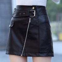 ราคา PU Leather A Line Skirt Women Belt Zipper High Waist Womens Mini Skirts Black 2021 Autumn Fashion Streetwear Bottoms Female (12918184375)