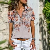 ราคา Vintage Indie Folk Women Print T Shirt Casual Short Sleeve V Neck Zipper Loose T Shirt Bohemian 2022 Summer Tops Female Pullover (17642667247)