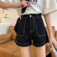 ราคา ฤดูร้อนใหม่กางเกงขาสั้นผ้ายีนส์เอวสูงสำหรับผู้หญิงดีไซน์เฉพาะตัวกระชับสัดส่วนคลุมหน้าท้องกางเกงขากว้างทรงเอไล่ระดับสีขายส่ง (20677248964)