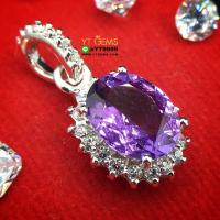 ราคา จี้อเมทิสต์ ล้อมเพชร จี้เงินแท้ ชุบทองคำขาว พลอยอเมทิสต์แท้ YTG 8685 (17439775195)
