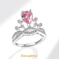 ราคา Kemstone แหวนรูปมงกุฎคริสตัลสีฟ้าทรงลูกแพร์ชุบเงินแวววาวสำหรับผู้หญิง (19827681602)