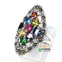 ราคา แหวนนพเก้า แหวนทรงมาคี แหวนเงินแท้ รมดำ พลอยหลากสี cz YTG 10017 (17436133993)