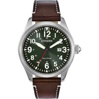 ราคา Citizen Eco Drive Garrison Mens Watch Stainless Steel with Leather Strap Field Watch Brown Strap Green Dial (16936002726)