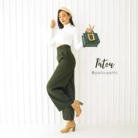 ราคา กางเกงวินเทจ รุ่น Hangout สีเขียวขี้ม้า เอวสูง ทรงกระบอกใหญ่ จีบคู่ ผ้าเบา ไม่เป็นขุย ซิปหน้า PATOU กางเกงขายาวผู้หญิง ใส่ทำงาน เที่ยว (1501404852)