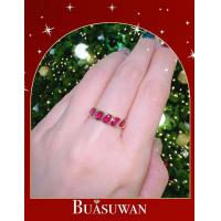 ราคา แหวนพลอยทับทิมจันท์ ตัวเรือนทองคำแท้ 18K ลักษณะแหวนแถวแบบตาม้า คลาสิค เน้นใส่ได้ในทุกๆวัน การันตี พร้อมใบรับประกันจากทางร้าน (21053112312)