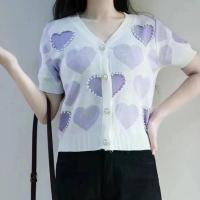 ราคา เสื้อไหมพรมกระดุมหน้า ทอลายหัวใจปักมุก (16467962973)