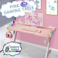 ราคา SeeU โตะคอมพิวเตอร์ โต๊ะ Pink gaming table โต๊ะคอมพิวเตอร์ สีชมพู โต๊ะเกมมิ่ง โต็ะคอม มีไฟ LEDสวย ไม่แสบตา หน้าโต๊ะหุ้มคาร์บอน 3D หน้ากว้าง 120cm (16680371739)