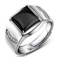 ราคา Silver 92 5 Italy silver ring for men black gemstone adjustable rings fashion jewelry (14846711164)