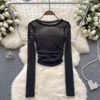 ราคา เสื้อยืดคอกลมตาข่ายมัดย้อมสำหรับผู้หญิงเสื้อมัดย้อมเข้ารูปพอดีแขนสไตล์เกาหลียาวใหม่สำหรับฤดูใบไม้ผลิ ฤดูร้อน (19996785393)