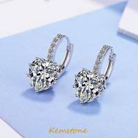 ราคา Kemstone ต่างหูรูปห่วงหัวใจเพทายรูปลูกบาศก์เคลือบสีเงินหรูหราสำหรับของขวัญเครื่องประดับสตรี (20041771448)