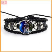 ราคา Ranghe 12เครื่องหมายกลุ่มดาวจักรราศีหนังถักสีดำกำไลถักสร้อยข้อมือสไตล์พังค์แก้วโดมเครื่องประดับ (20873833685)