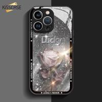 ราคา KISSCASE เคสโทรศัพท์แก้วทาสี Lic ต่างหูโลหะลายกุหลาบหรูหราสำหรับ IPhone 15 14 13 12 Pro Max 15 14 Plus ต่างหูโลหะลายกุหลาบเจาะแฟลชสีเมทลิกกรอบกระจกป้องกันลายนิ้วมือป้องกันเลนส์กล้องรวมทุกอย่างกันกระแท
