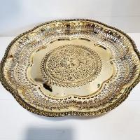 ราคา ถาดทองเหลือง 14 นิ้ว ถาดเหลี่ยมฉลุขอบฉลุ ลายเทพพนม (16374495044)