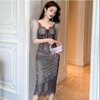 ราคา Joso ชุดเดรสสไตล์คนมีชื่อเสียงวินเทจสำหรับผู้หญิงเดรสลูกไม้ตาข่ายคอวีสีดำสไตล์ฝรั่งเศสสีฟ้า2023แยกเสื้อคลุมงานเลี้ยงชุดเดรสงานเลี้ยงบอล (20899251105)