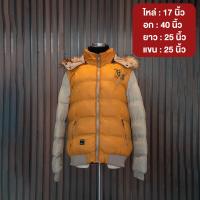 ราคา มือสอง เหมือนใหม่ Yellow Tan Down Jacket เสื้อกันหนาวผู้ชายลุยหิมะ สีส้ม แขนสีน้ำตาล ถอดฮู้ดได้ Size XL (18297325968)