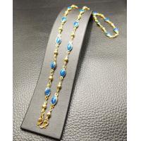 ราคา สร้อยคอสีทองลายเม็ดรูปไข่เกร็ดเพชรสีฟ้าสดเงาสวย ยาว 24 นิ้ว สวมหัวได้ N0435 N1294 (3831918325)