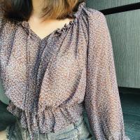 ราคา งานนำเข้า เสื้อแขนยาวคอระบายผ้าชีฟองอย่างดี (1544922697)