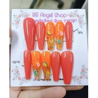 ราคา เล็บปลอม แบบยาว ลายผลไม้ สีส้ม แถมกาว ตะไบ เล็บสายฝอ (16137565735)