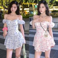 ราคา DQ 5115 ชุดเดรสกระโปรงสั้น แขนตุ๊กตาสั้น ลายดอกไม้ มี 2 สี เดรสออกเดท (14450119207)