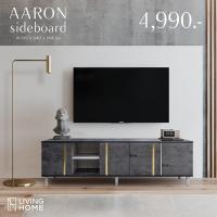 ราคา ผ่อน 0 Livinghome FurnitureMall ชั้นวางทีวี ตู้วางทีวี ขนาด 200x40x66 ซม รุ่น AARON Z 2093 สี เทาคิ้วสีทอง (12133747094)