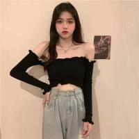 ราคา เสื้อเปิดปาดไหล่ เสื้อครอปเปิดไหล่ เสื้อเอวลอย เนื้อผ้านิ่มใส่สบาย เสื้อผ้าผู้หญิงแฟชั่น สไตล์เกาหล (13981531333)