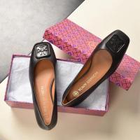 ราคา 2023 new Tory Burch Georgia Crinkled Leather Upper Wide Ballet Flats Fashion Flat Shoes (20015800696)
