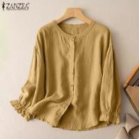 ราคา จัดส่งฟรี Esolo ZANZEA เสื้อเบลาส์เสื้อคอวีสีพื้นเสื้อแบบหลวมลำลองหลวมติดกระดุมแบบลำลองสำหรับสตรีผ้าฝ้ายแขนยาว 2 (20608184052)