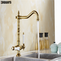 ราคา Biggers สองมือจับควบคุมก๊อกน้ำสำหรับห้องครัวน้ำเย็นร้อนก๊อกผสมหมุนได้สีบรอนซ์สีเงิน (19070908968)