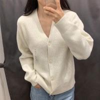 ราคา Uniqlo Fitting room childrens clothing girls V neck knitted cardigan long sleeved coat autumn single breasted sweater C458901 (20401184873)