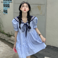 ราคา ชุดเดรสขนาดเล็กสีขาวสไตล์นักเรียนเกาหลีเดรสนักเรียนสไตล์เกาหลีสีเขียวปกกะลาสี (19642928507)