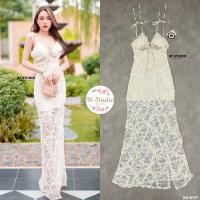 ราคา BT studio 09 9117 เดรสสายเดี่ยวสายผูกผ้าลูกไม้สีครีม (19565458418)