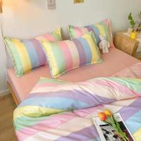 ราคา Low priceins Nordic Style Simple Plaid Cadar 4 in 1 Bedding Set Bedsheet Bed Cover Flat BedSheet Pillowcase SingleQueenKingSuper King (15259838340)