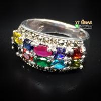 ราคา แหวนแถว นพเก้า แหวนเงินแท้ รมดำ พลอยหลากสี CZ YTG 4486 (17436133889)