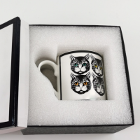 ราคา 2023 New Pink White Cat Water Cup European Ceramic Tea Cup Coffee Cup Black Rabbit Bone China Office Mug (19541898239)