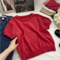 ราคา H H พร้อมส่ง เสื้อแขนสั้นไหมพรม ทรงครอปสั้น ดีเทลขนมุ้งมิ้งน่ารัก สีพาสเทล 80069 (16970418767)