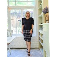 ราคา ชุดเดรส สาวอวบ ใส่ทำงาน ออกงาน เสื้อคอวี เอวแต่งระบาย เสื้อสีดำ ดระโปรงลายสก็อต ผ้ายืด (17170432978)