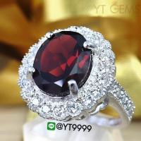 ราคา แหวนโกเมน แหวนเงินแท้ ชุบทองคำขาว พลอยโกเมนแท้ YTG 8598 (17405856319)