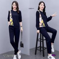 ราคา TW13665 Set 2 ชิ้น เสื้อแขนยาว แต่งลายดอกไม้ กางเกงขายาว (4459254043)
