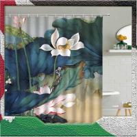 ราคา สีน้ำดอกบัวทะเลต้นไม้ผ้าม่านห้องน้ำผ้าตะขอคุณภาพผ้าม่านพิมพ์ 3D 180 180cm (20979630963)
