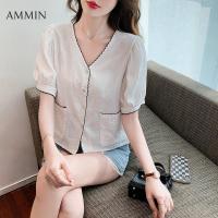 ราคา AMMIN เสื้อลูกไม้ผ้าชีฟองแขนสั้นเสื้อลูกไม้อเนกประสงค์เสื้อเชิ้ตลูกไม้สีขาวคอวีแนวแฟชั่นของผู้หญิง (14282037194)