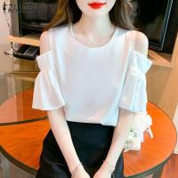ราคา ZANZEA เสื้อเบลาส์สไตล์เกาหลีสำหรับผู้หญิงชุดเดรสสั้นแบบสวมหัวคอกลมลำลองแขนบานออกสไตล์ใหม่ 2 (20607162316)