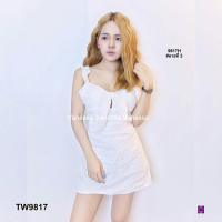 ราคา TW9817 เดรสสายเดี่ยวยางยืดลูกไม้ฉลุ One shoulder stretch lace dress (691304203)