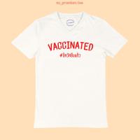 ราคา เสื้อยืดลาย Vaccinated ฉีดวัคซีนแล้ว คอวี แขนสั้น เสื้อยืดสกรีน เสื้อยืดวัคซีน ไซส์ M 2XL (9931696944)